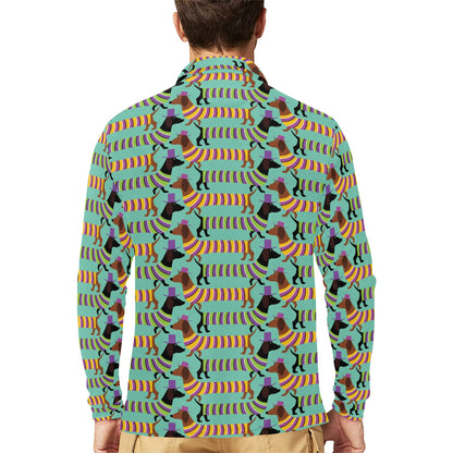 Dachshund Pattern Print Design 05 Long Sleeve Polo Shirt For Men's