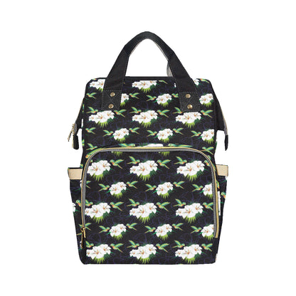 Hummingbird with Flower Pattern Print Design 03 Diaper Bag Backpack