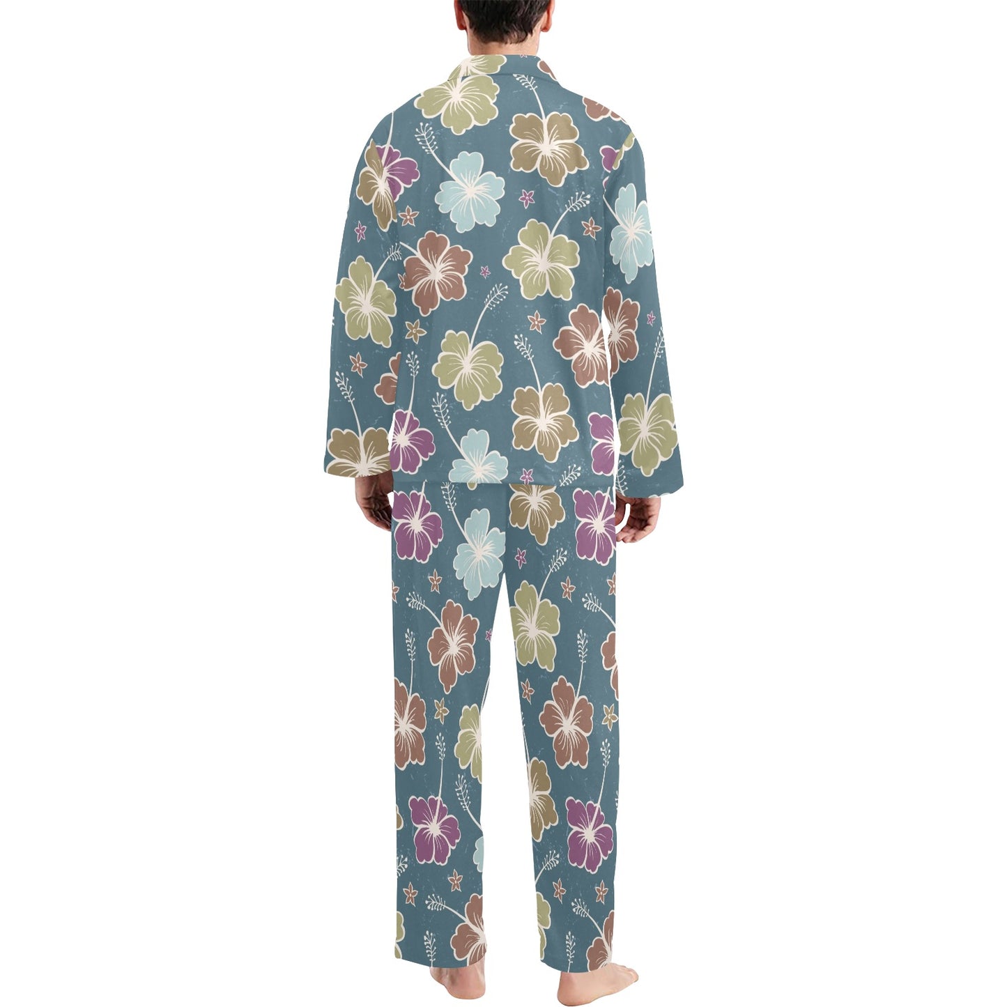 Hibiscus Pattern Print Design HB033 Men's Long Pajama Set