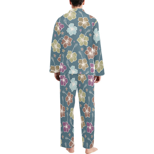 Hibiscus Pattern Print Design HB033 Men's Long Pajama Set
