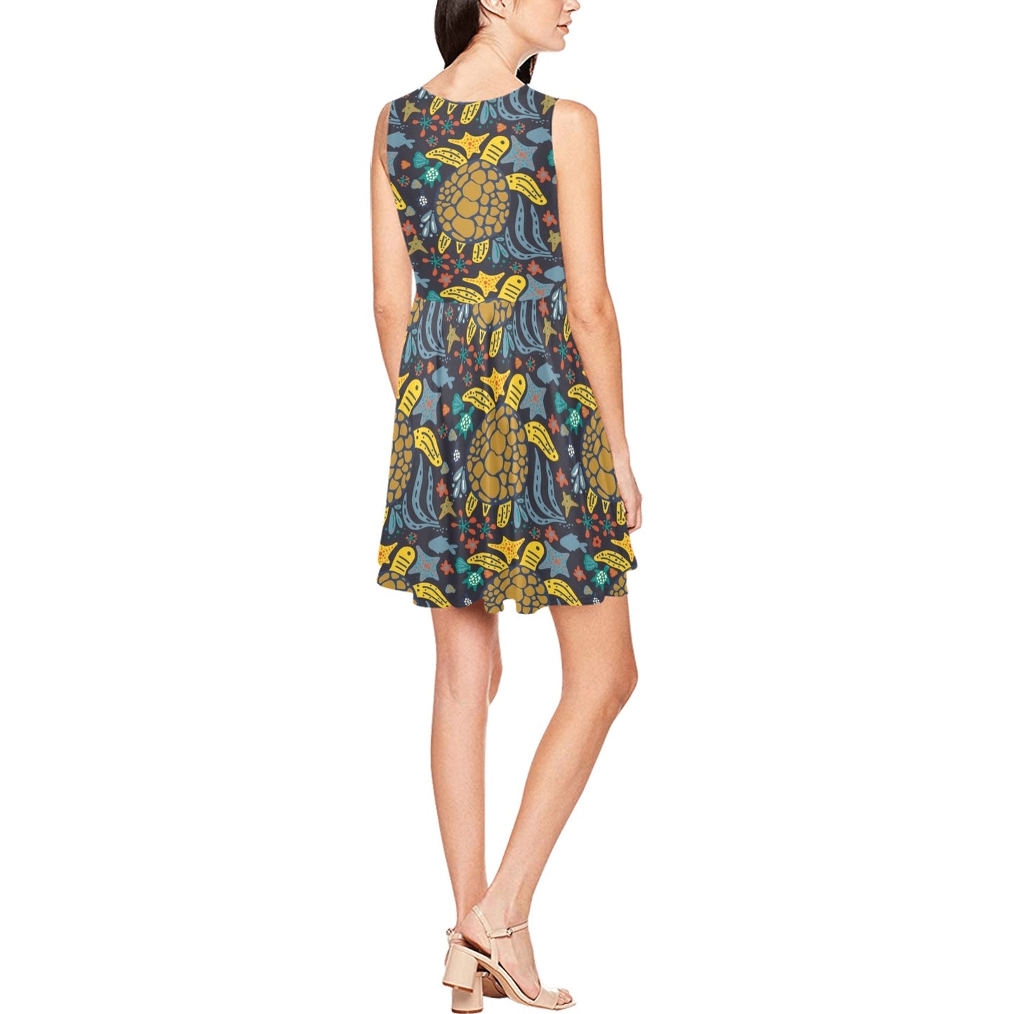 Sea Turtle Pattern Print Design T03 Sleeveless Dress