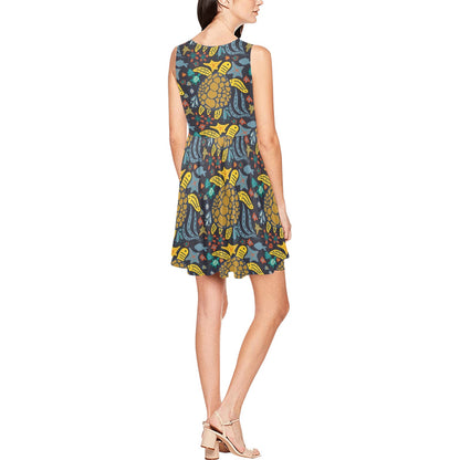 Sea Turtle Pattern Print Design T03 Sleeveless Dress