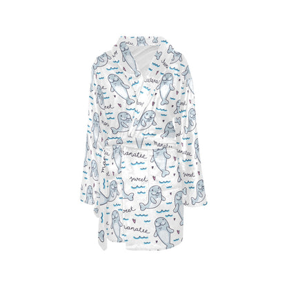 Manatee Baby Pattern Print Design 03 Women's Fleece Robe