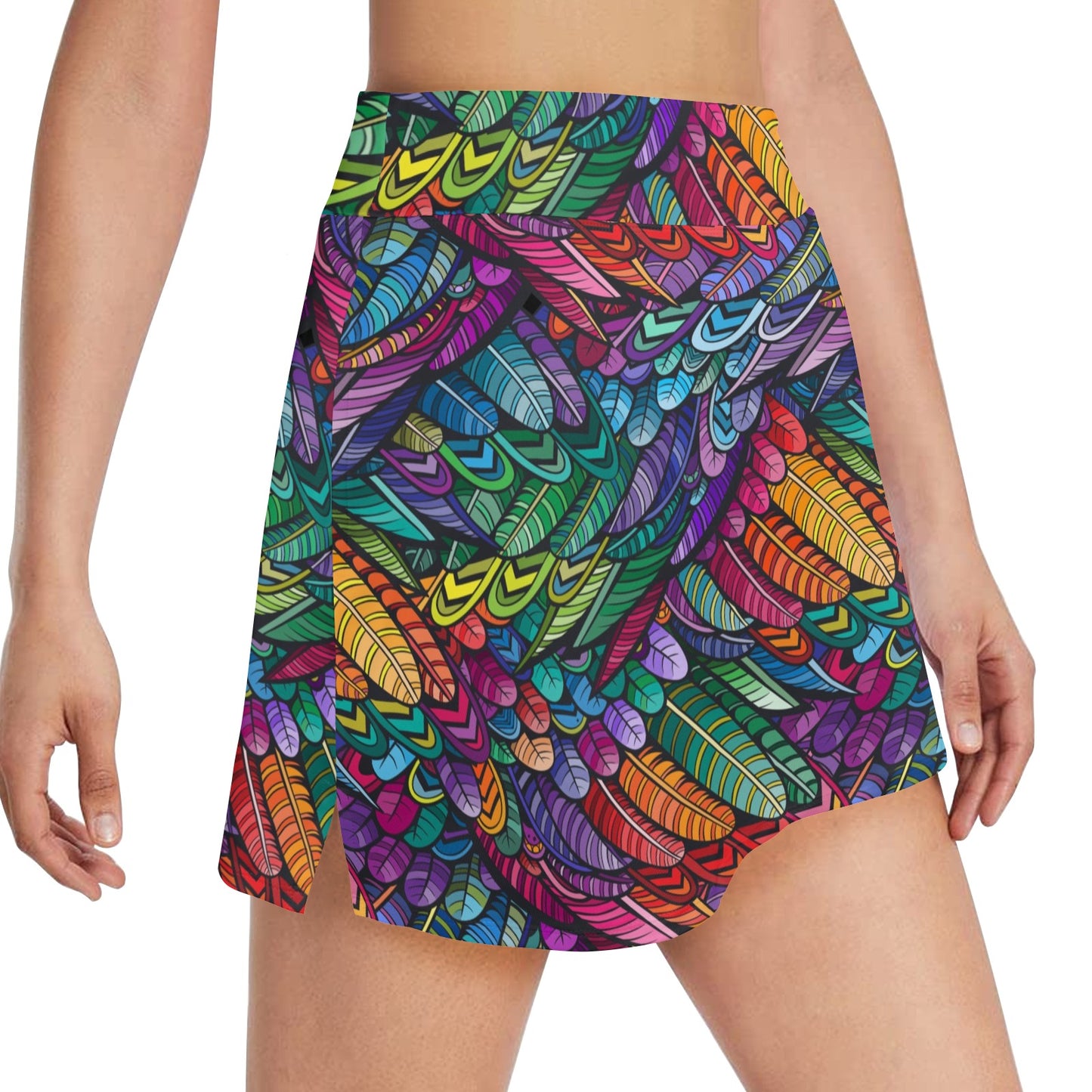 Feather Multicolor Design Print 17" Golf & Pickleball Skort with Pockets