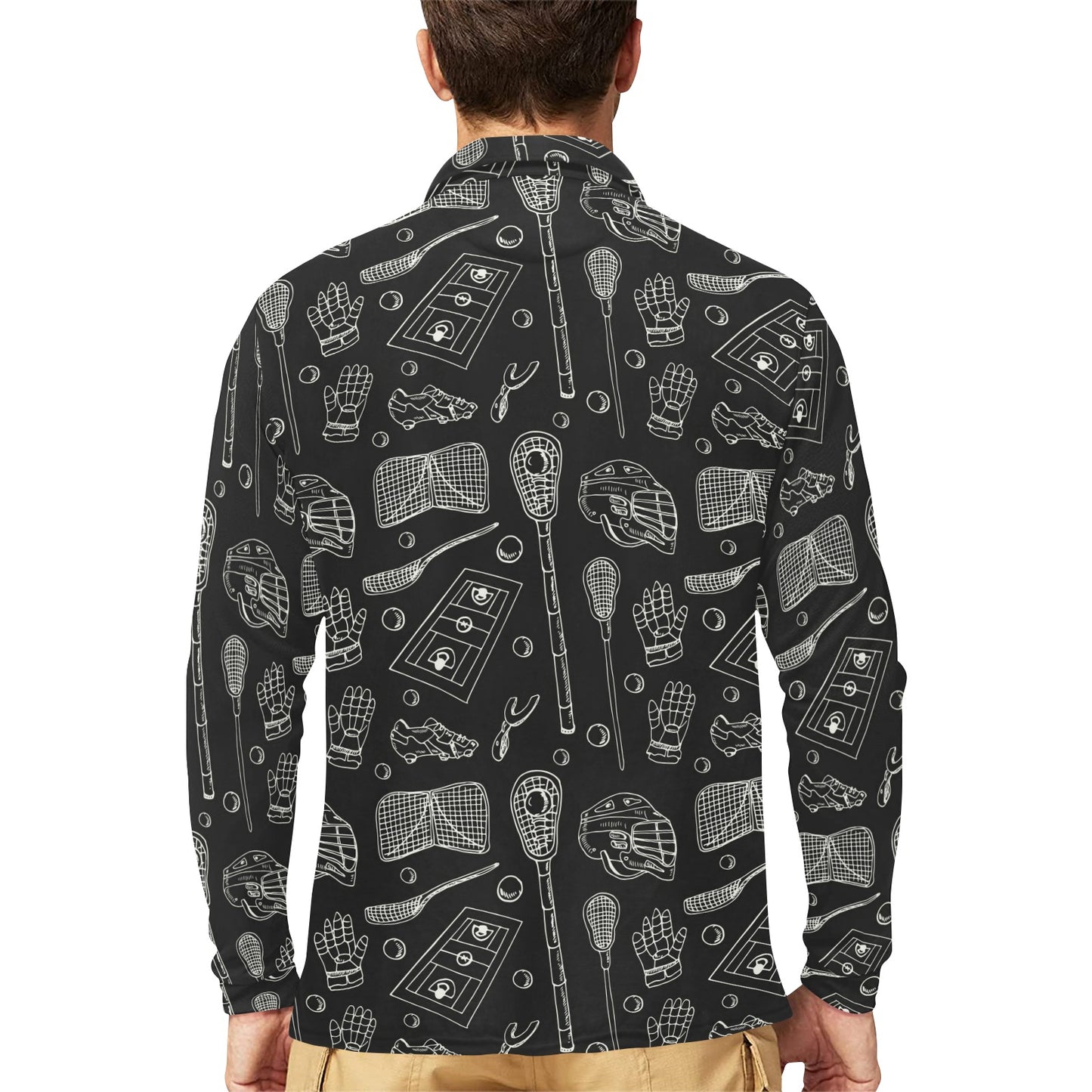 Lacrosse Pattern Print Design 01 Long Sleeve Polo Shirt For Men's