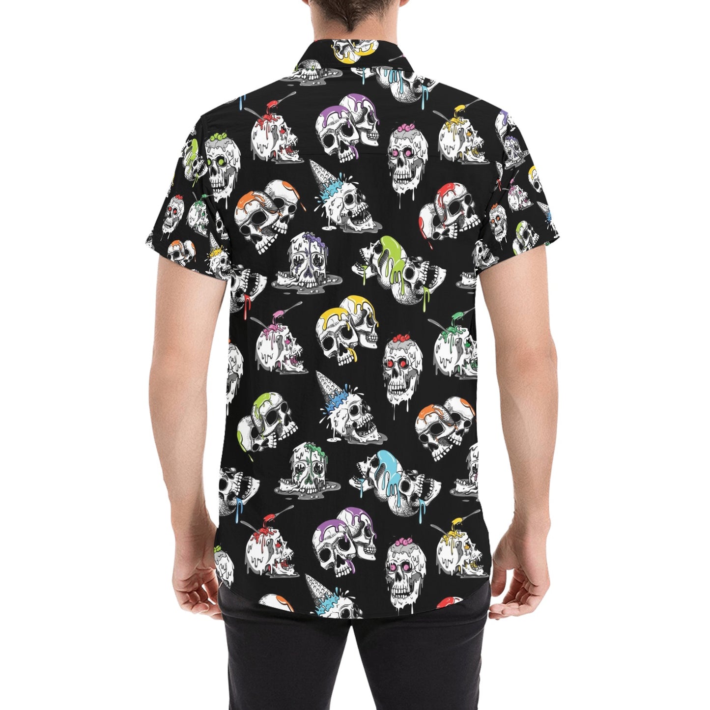 Skull Print Design LKS3013 Men Short Sleeve Button Up Shirt