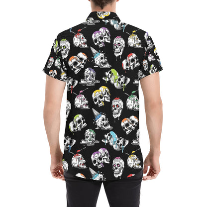 Skull Print Design LKS3013 Men Short Sleeve Button Up Shirt
