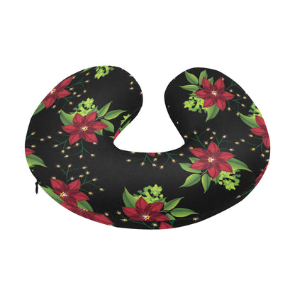 Poinsettia Pattern Print Design A01 U-Shaped Travel Neck Pillow
