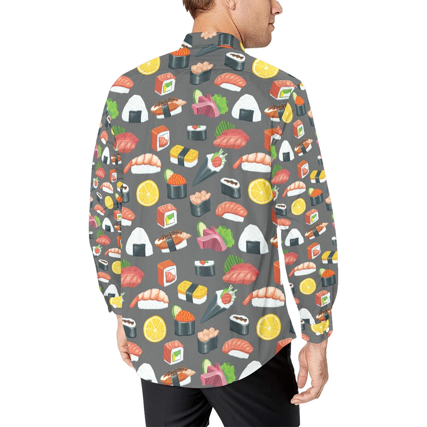 Sushi Print Design LKS302 Men's Long Sleeve Dress Shirt