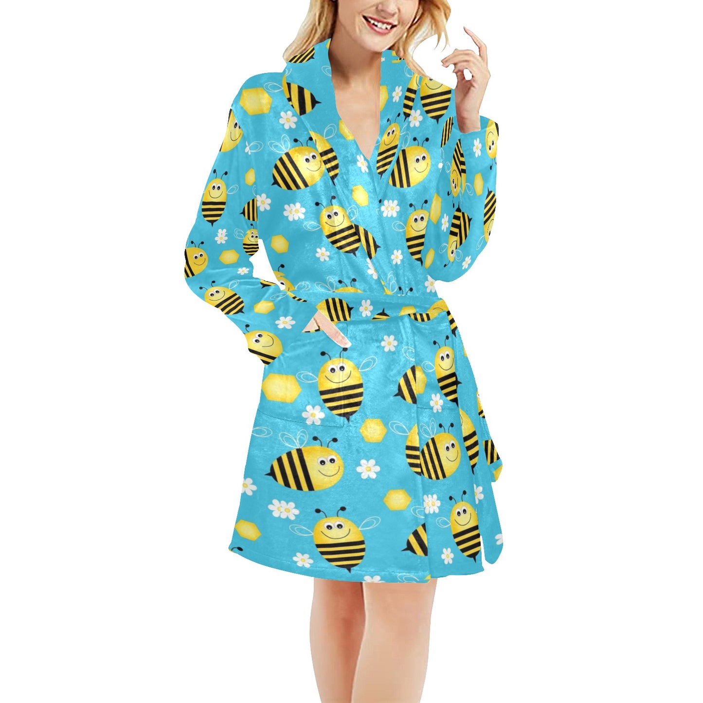 Bee Pattern Print Design BEE06 Women's Fleece Robe