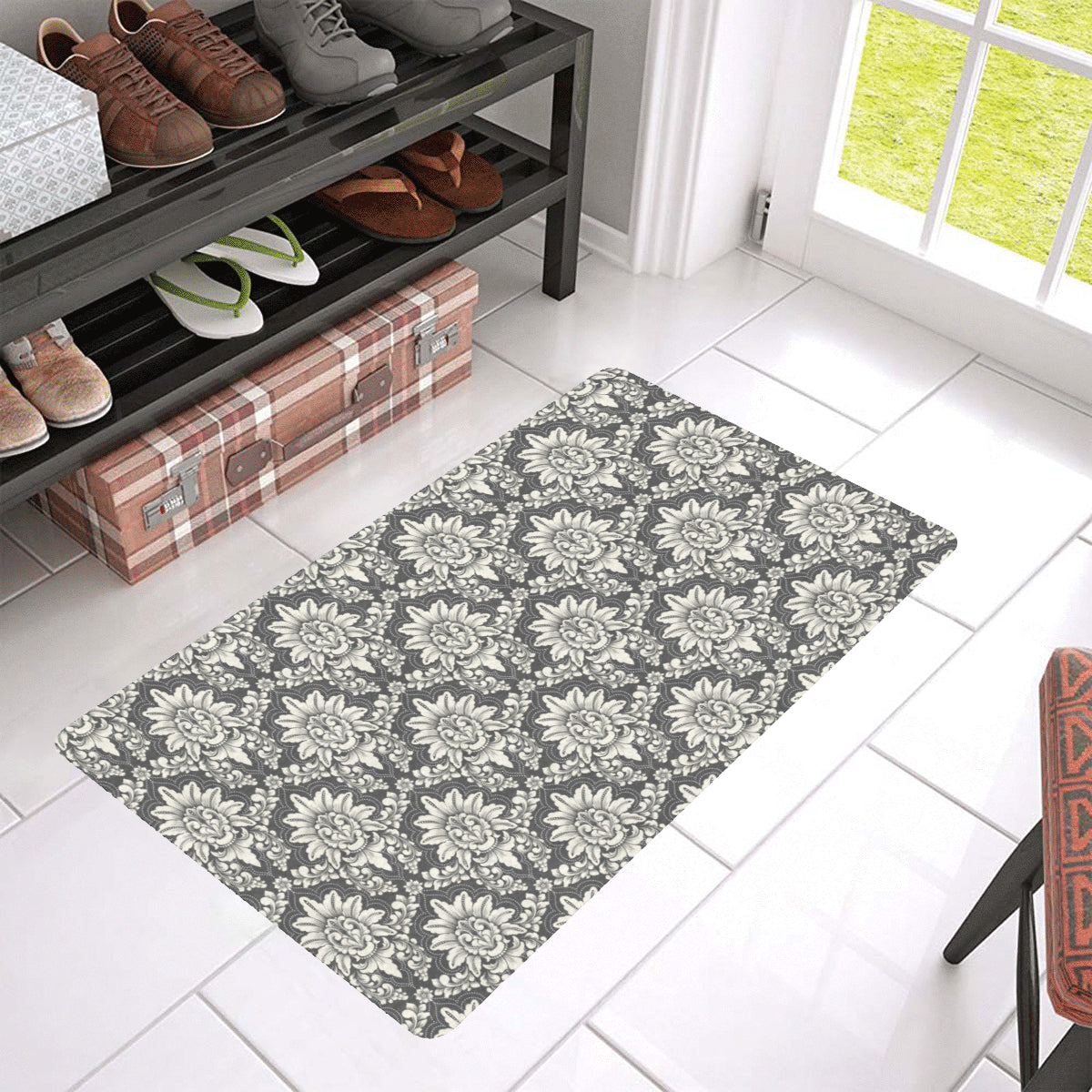 Damask Elegant Print Pattern Rubber Doormat