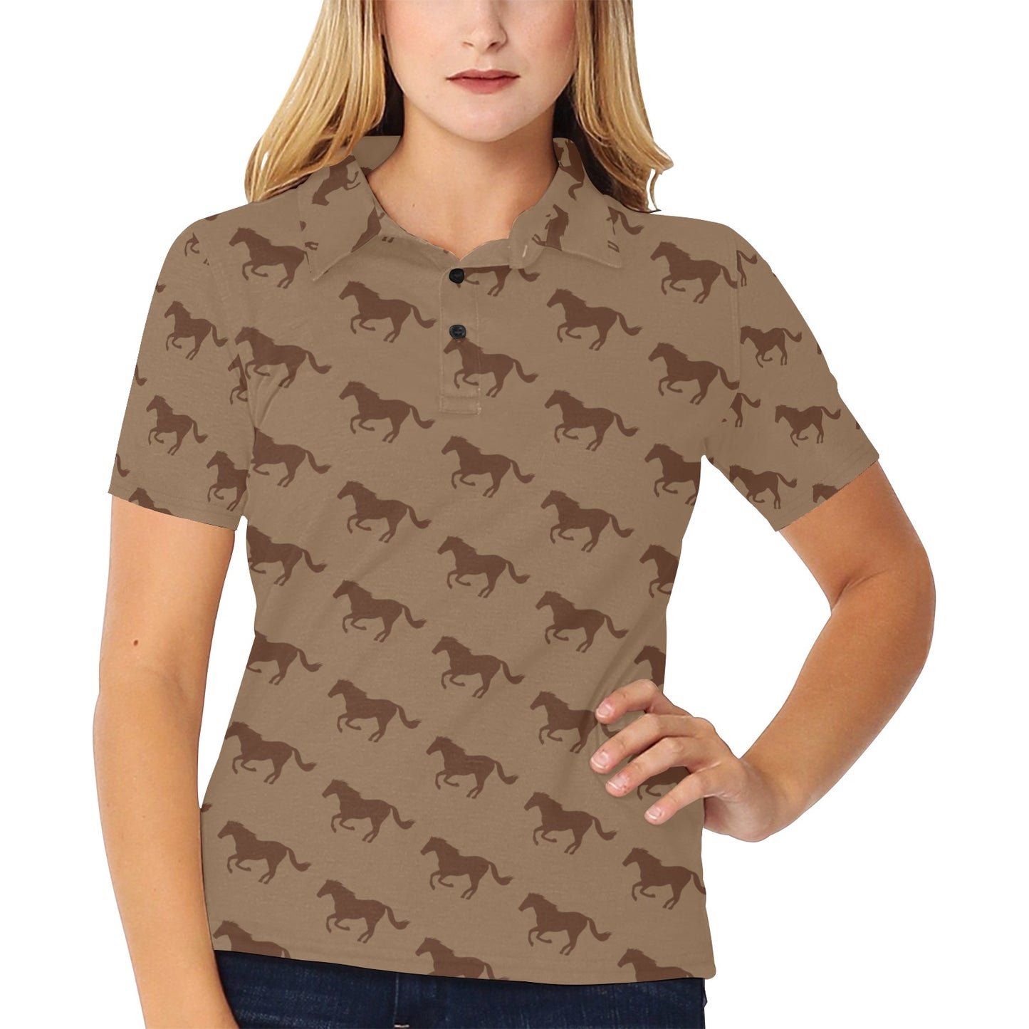 Horse Brown Print Design LKS307 Women's Polo Shirt