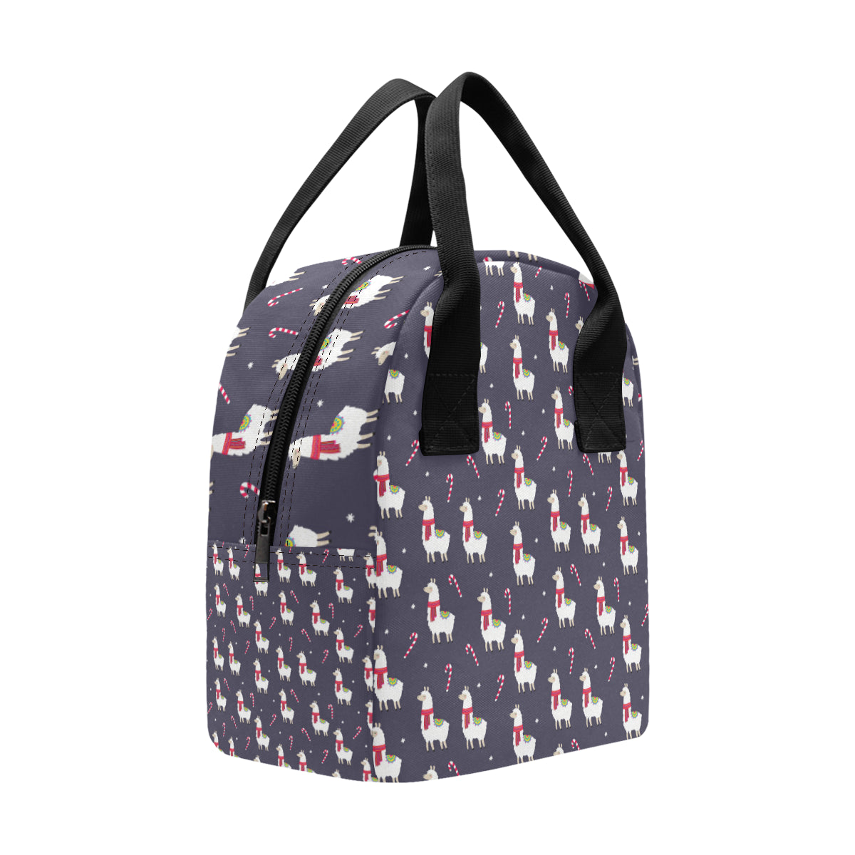 Llama with Candy Cane Themed Print Insulated Lunch Bag