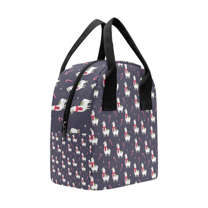 Llama with Candy Cane Themed Print Insulated Lunch Bag