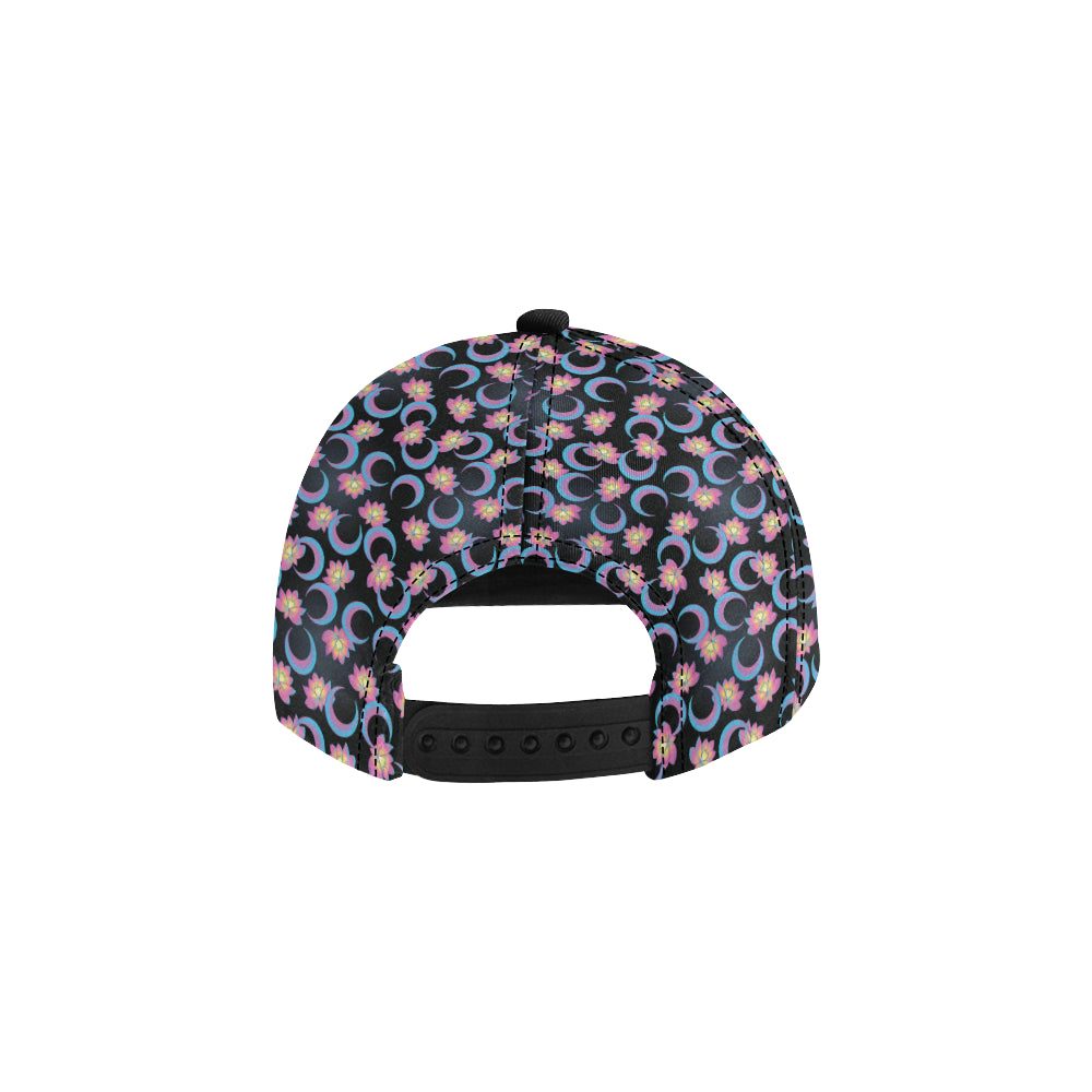 Lotus with Moon Pink Print Themed Snapback Cap