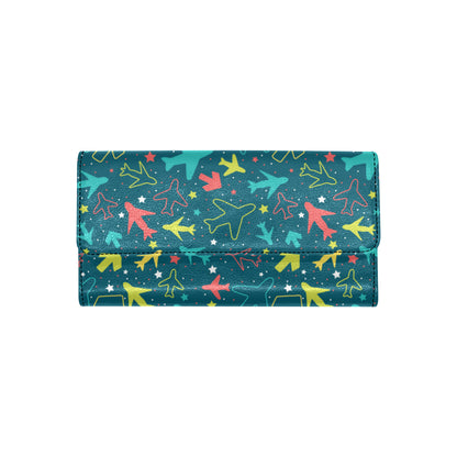 Airplane Pattern Print Design 05 Women's Trifold Wallet