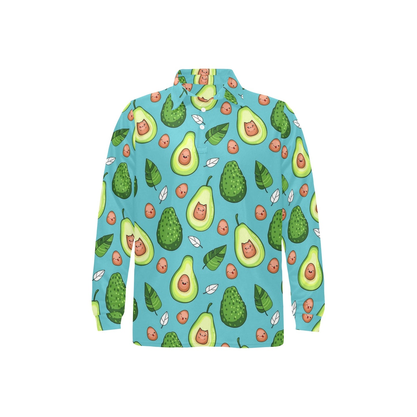 Avocado Pattern Print Design AC05 Long Sleeve Polo Shirt For Men's