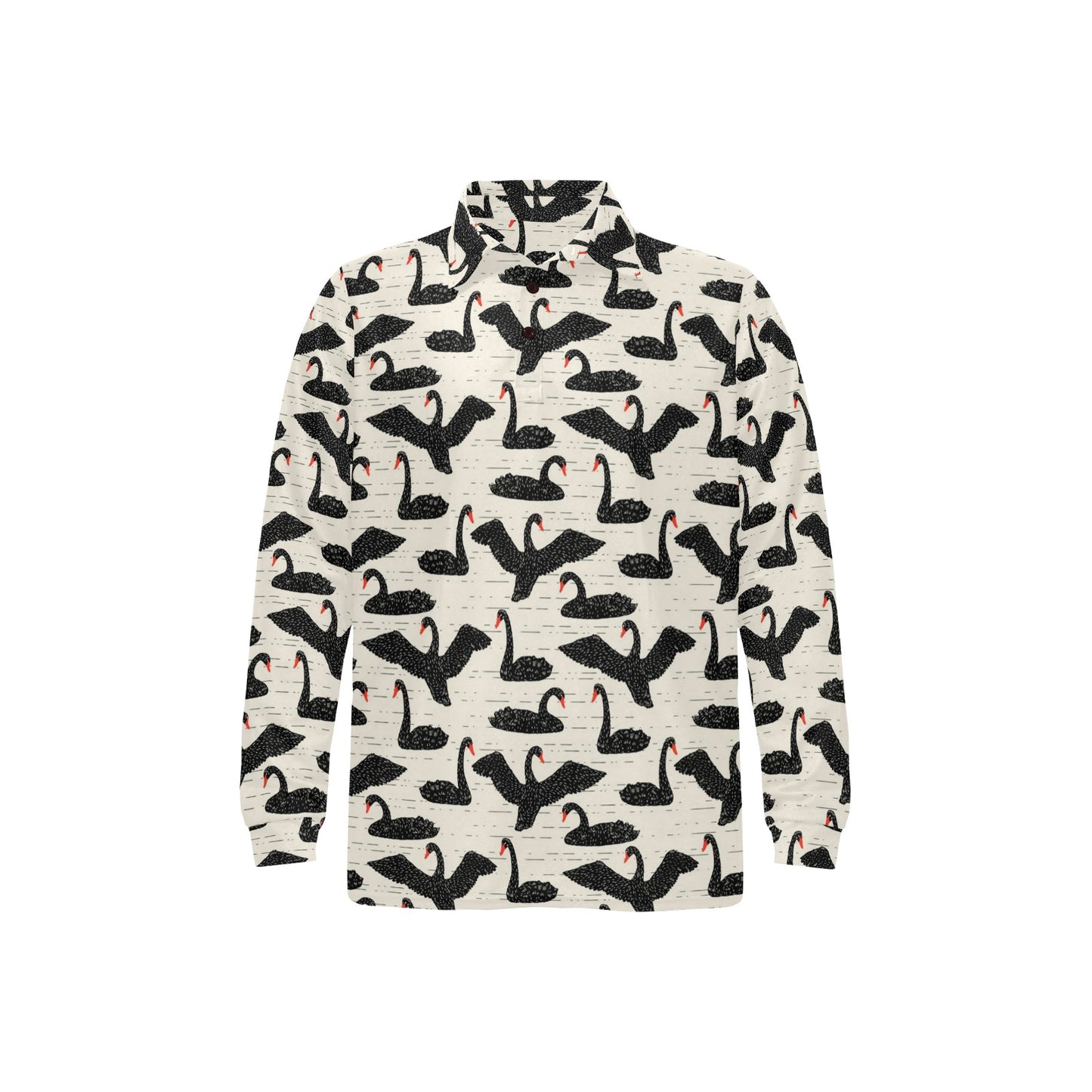 Swan Print Design LKS402 Long Sleeve Polo Shirt For Men's