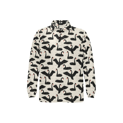 Swan Print Design LKS402 Long Sleeve Polo Shirt For Men's