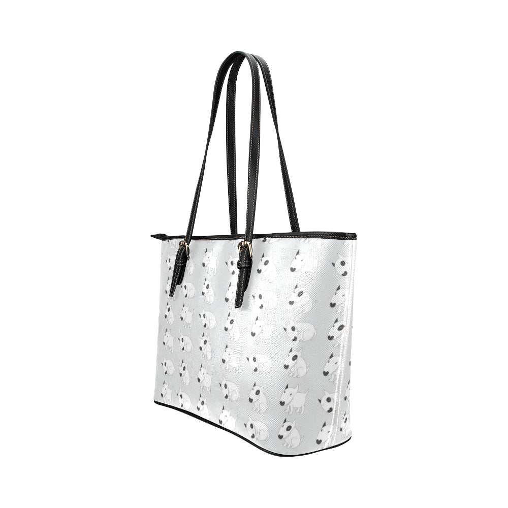 Bull Terrier hand draw Print Pattern Leather Tote Bag