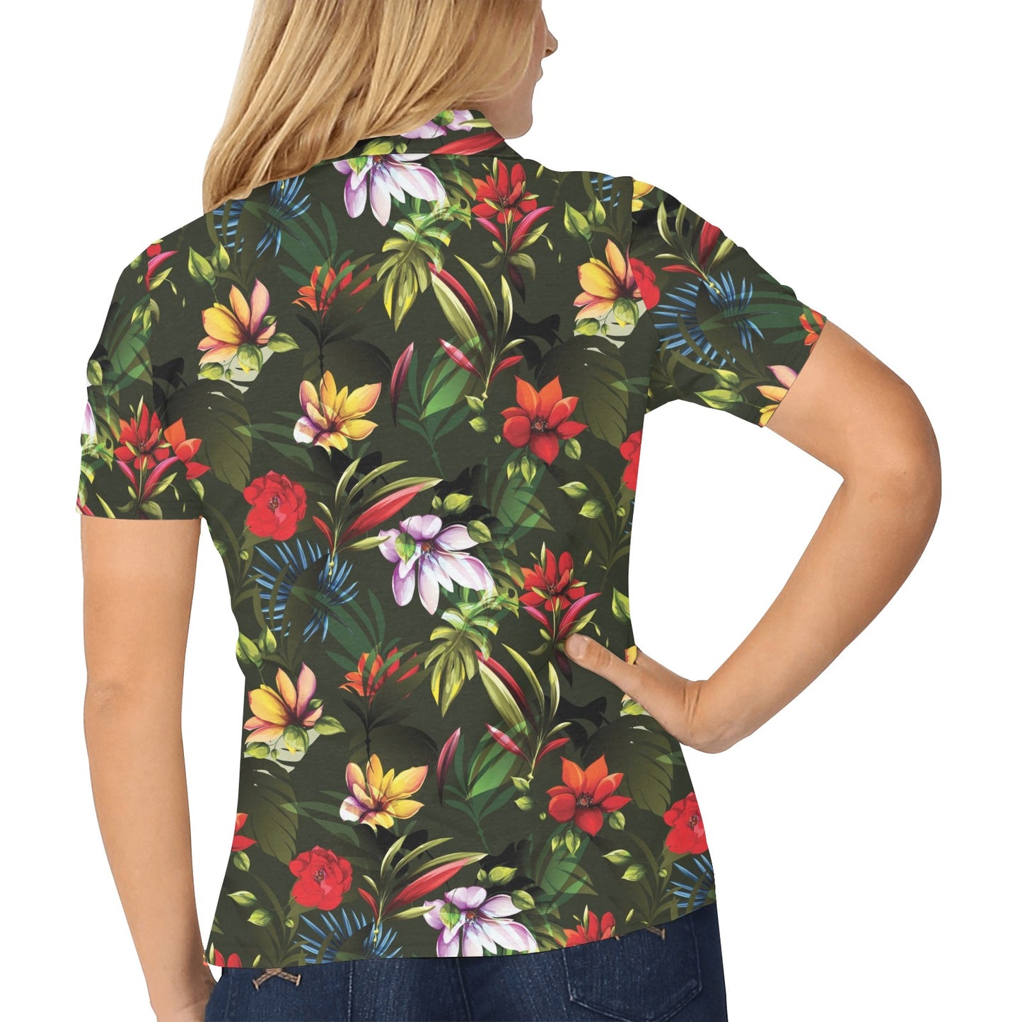 Magnolia Pattern Print Design 02 Women's Polo Shirt
