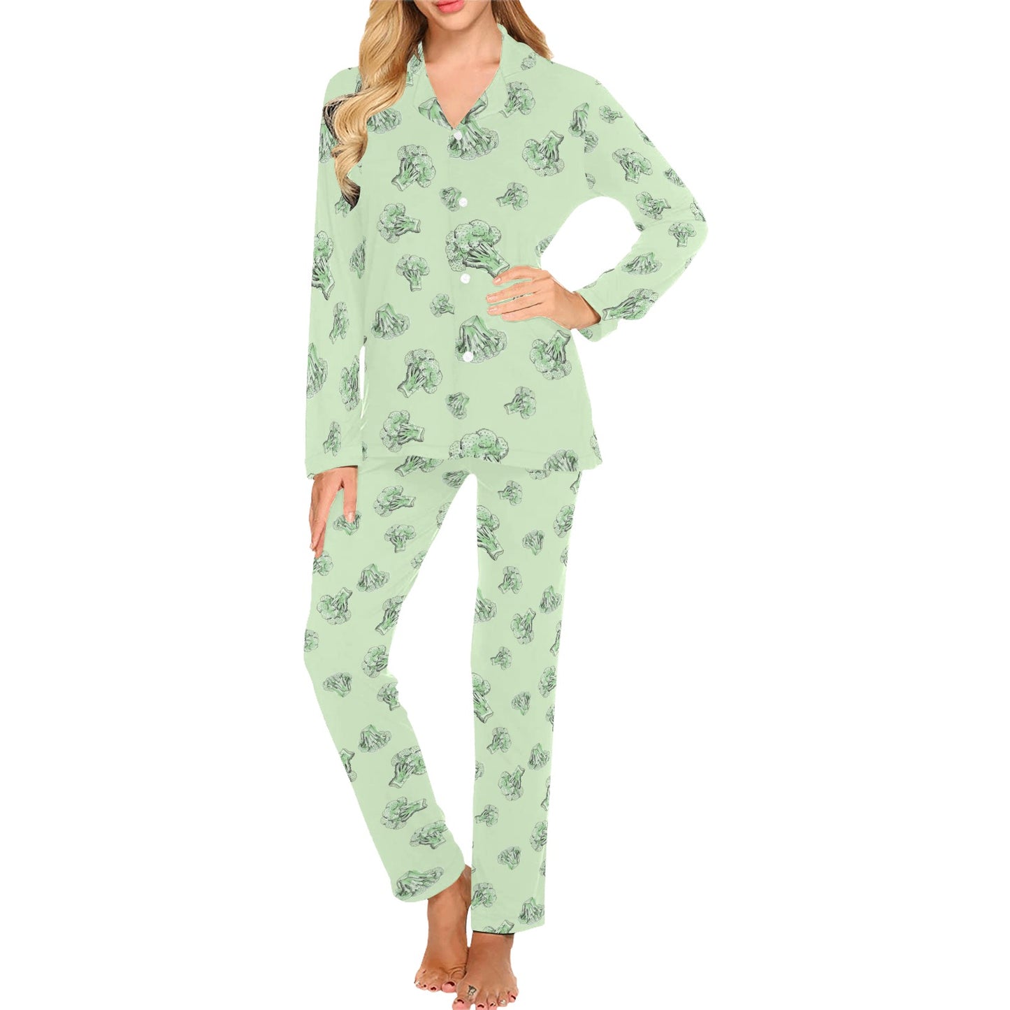 Broccoli Pattern Print Design 05 Women's Long Pajama Set