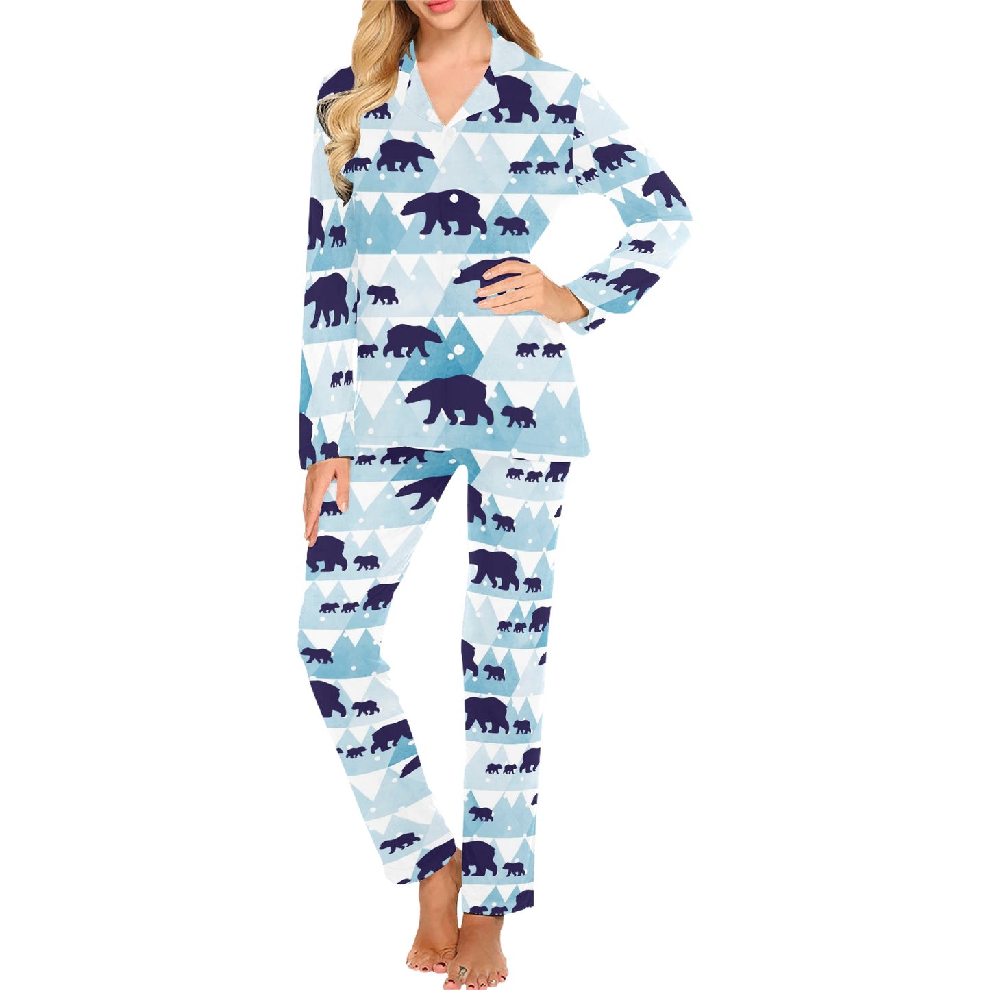Bear Pattern Print Design BE01 Women's Long Pajama Set