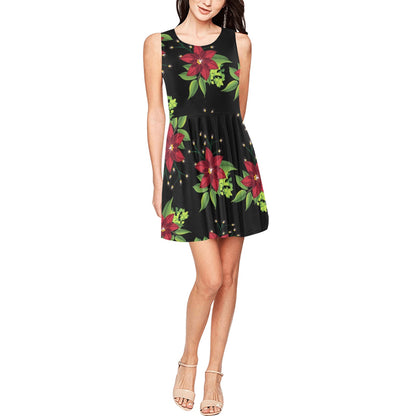 Poinsettia Pattern Print Design A01 Sleeveless Dress