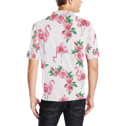 Flamingo Rose Pattern Men Polo Shirt