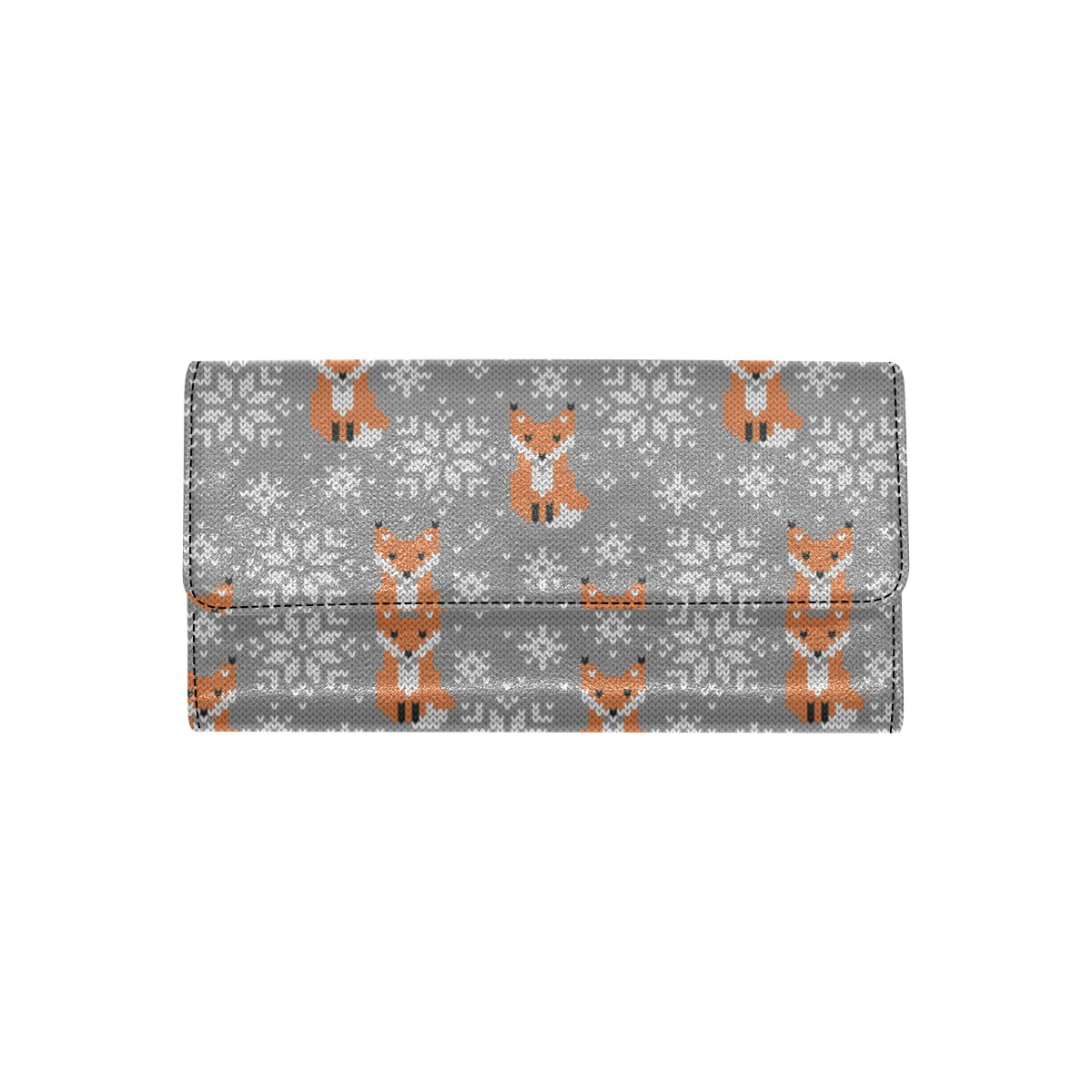 Knit Red Fox Pattern Print Design 02 Women's Trifold Wallet