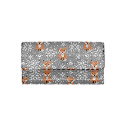 Knit Red Fox Pattern Print Design 02 Women's Trifold Wallet