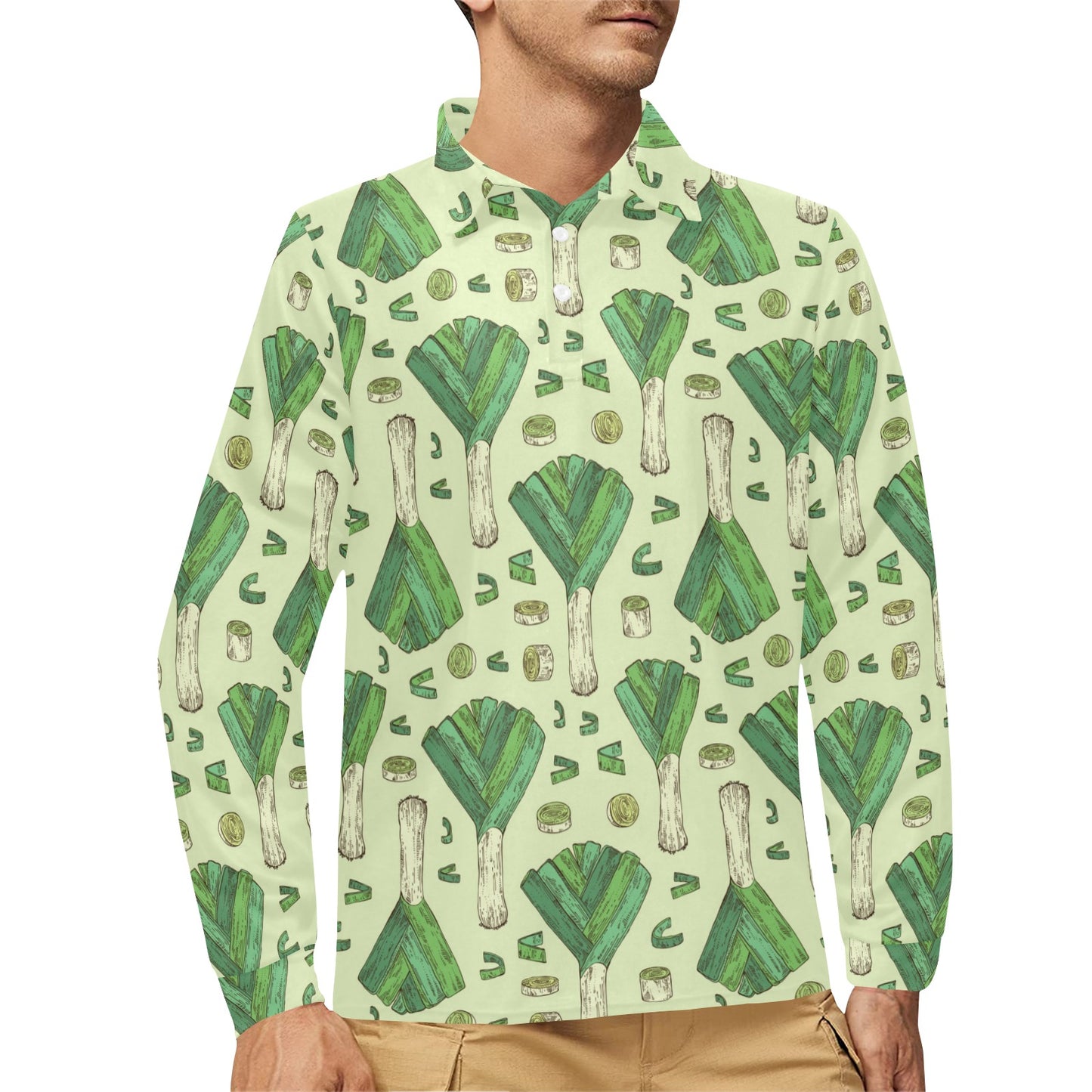 Leek Pattern Print Design 04 Long Sleeve Polo Shirt For Men's