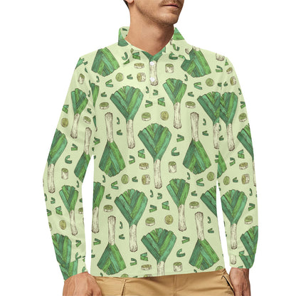 Leek Pattern Print Design 04 Long Sleeve Polo Shirt For Men's