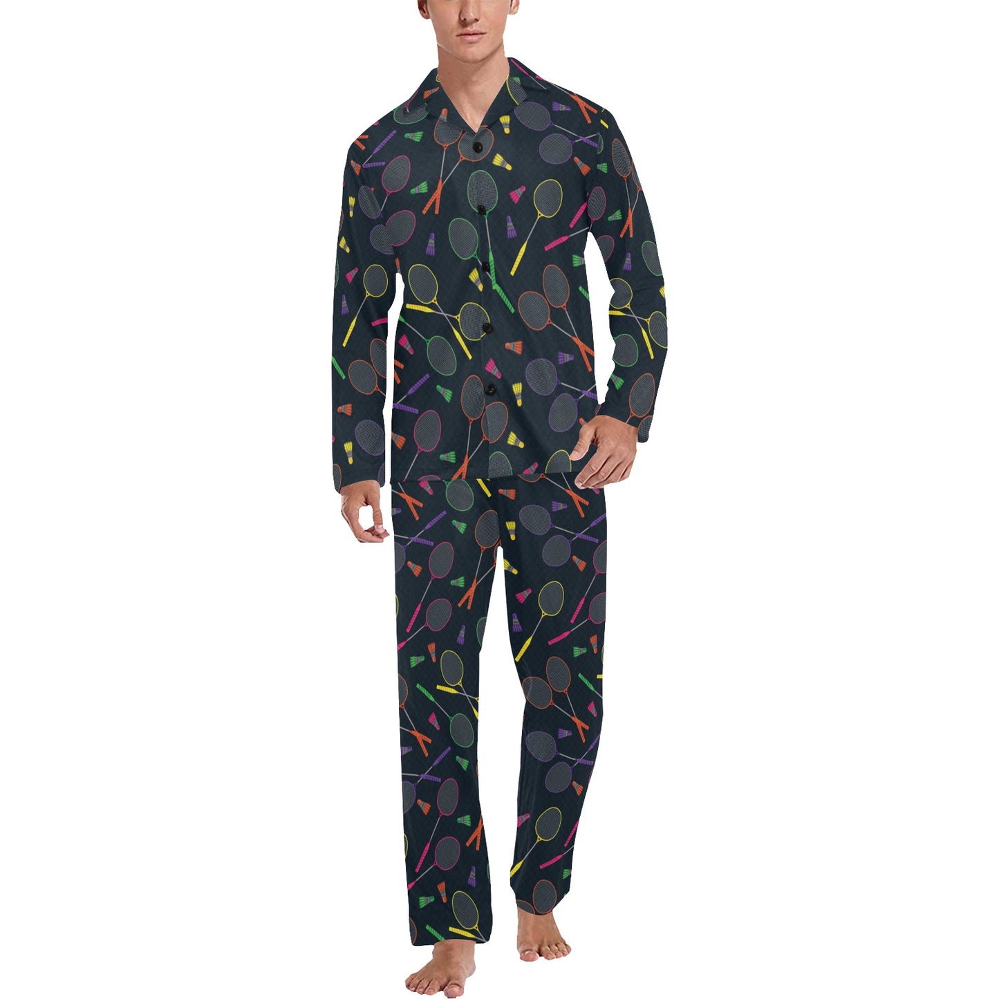 Badminton Pattern Print Design 04 Men's Long Pajama Set