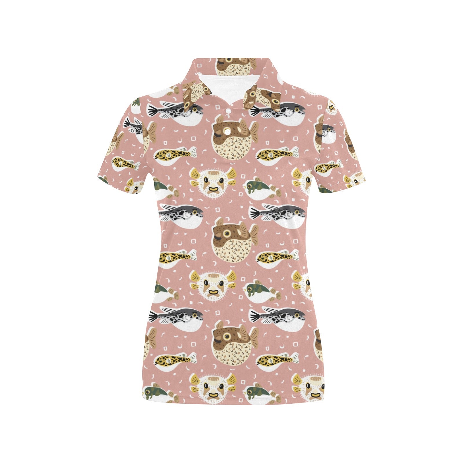 Fugu Cute Pattern Print Design 01 Women's Polo Shirt