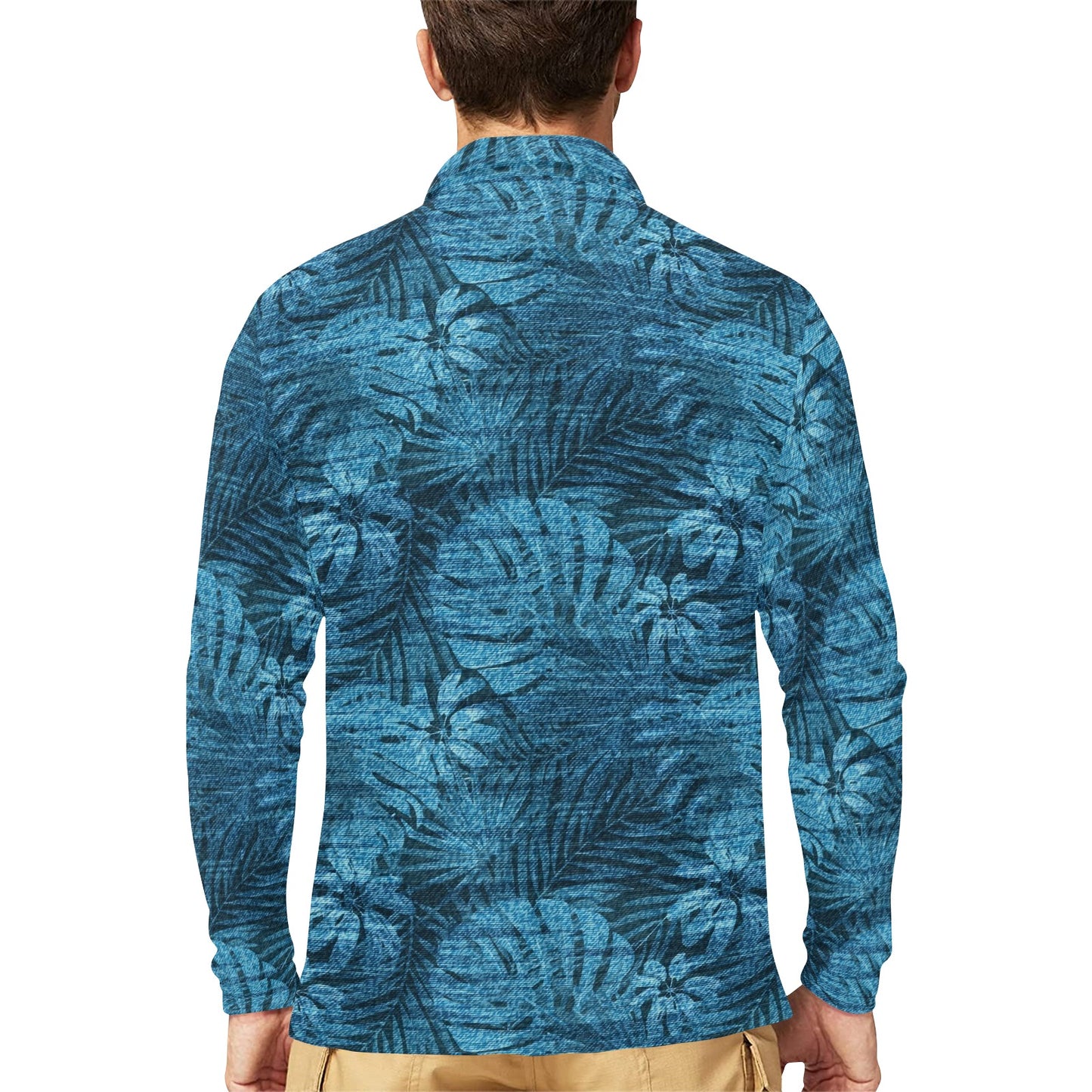Jean Tropical Pattern Print Design 04 Long Sleeve Polo Shirt For Men's