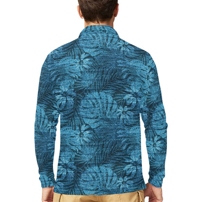 Jean Tropical Pattern Print Design 04 Long Sleeve Polo Shirt For Men's