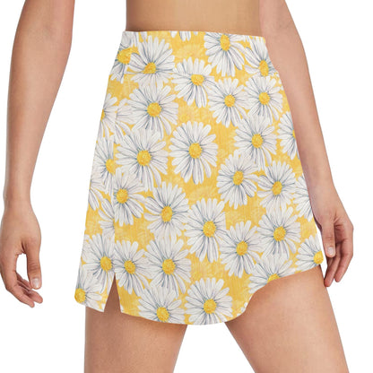 Daisy Yellow Watercolor Print Pattern 17" Golf & Pickleball Skort with Pockets