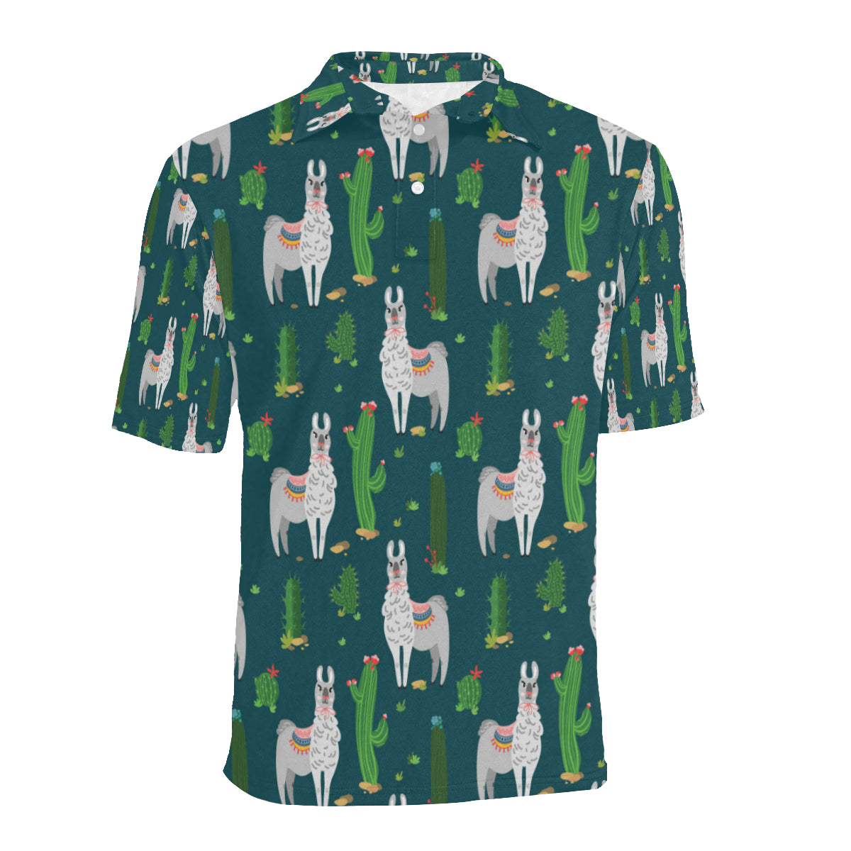 Llama Cactus Pattern Print Design 013 Men Polo Shirt