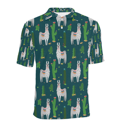 Llama Cactus Pattern Print Design 013 Men Polo Shirt