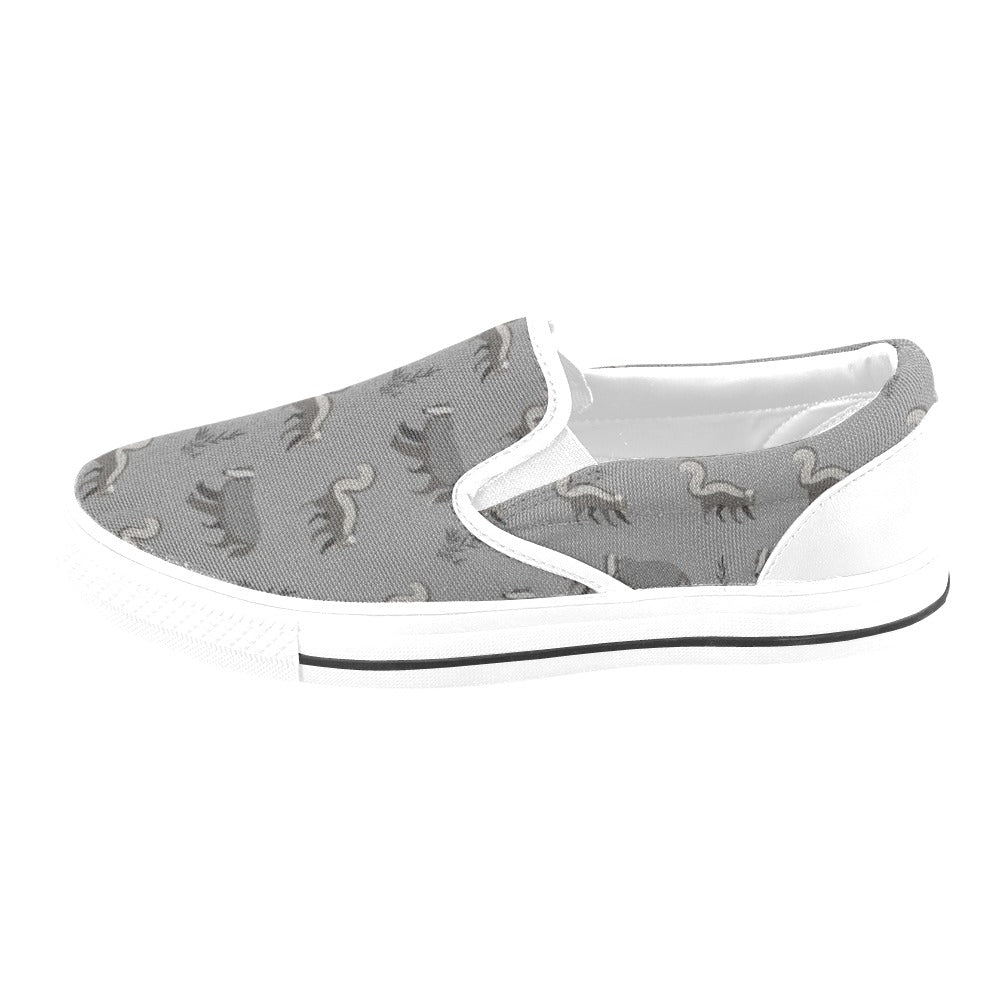 Skunk Print Design LKS301 White Slip Ons Canvas Women's Shoes