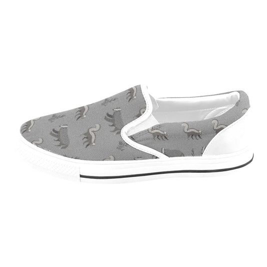 Skunk Print Design LKS301 White Slip Ons Canvas Women's Shoes