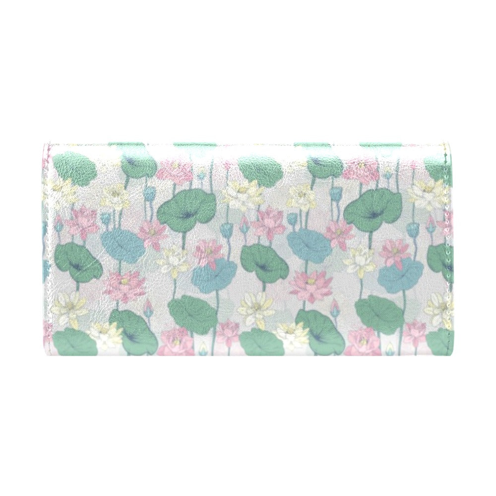 Water Lily Print Design LKS305 Women's Trifold Wallet