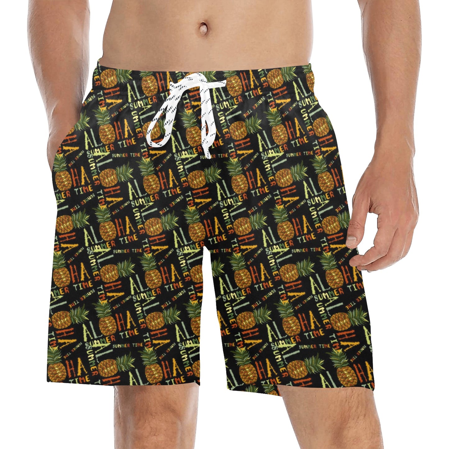 Aloha Hawaii Time Design Themed Print Men's Swim Trunks Beach Shorts