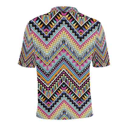 Multicolor zigzag Tribal Aztec Men Polo Shirt