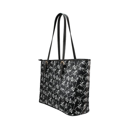 Skeleton Style Print Leather Tote Bag