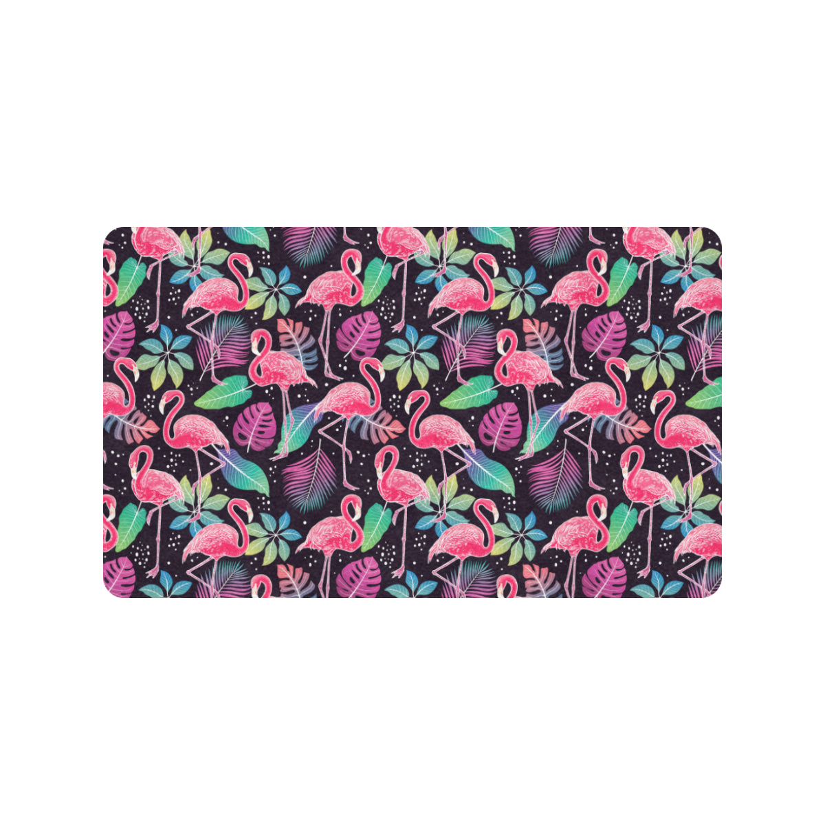 Flamingo Tropical leaves Neon Print Rubber Doormat