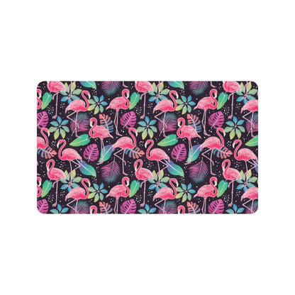 Flamingo Tropical leaves Neon Print Rubber Doormat