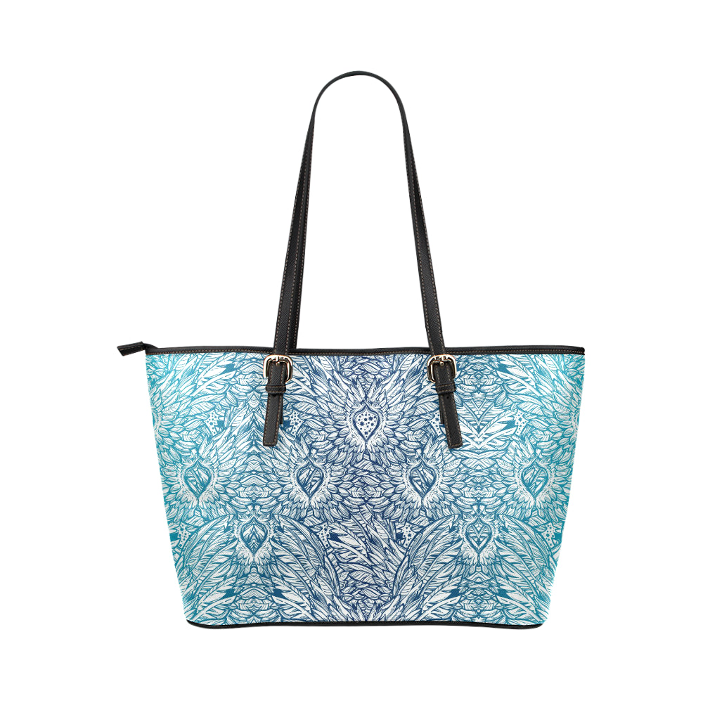Angel Wings Boho Design Themed Print Leather Tote Bag