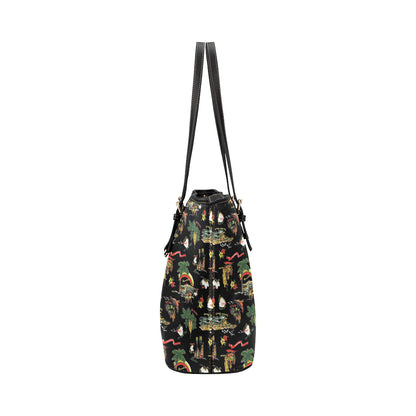 Hawaiian Island Themed Print Leather Tote Bag